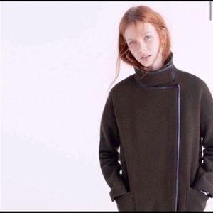 Madewell City Grid Coat in Olive w/Leather Trim EUC